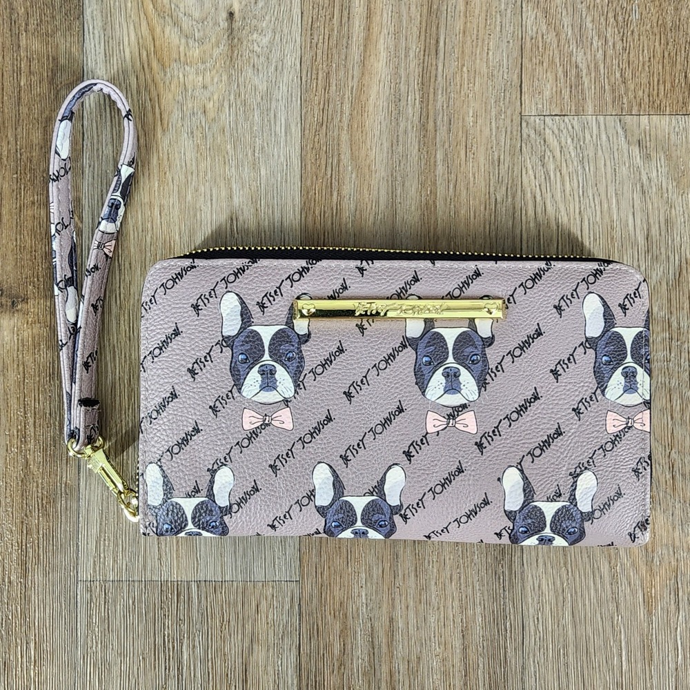 Betsey Johnson Pink French Bulldog Wristlet Clutch